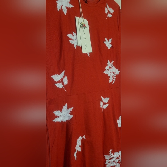 Fanm Mon Red Floral Midi Dress MSRP$399 - Picture 3 of 5